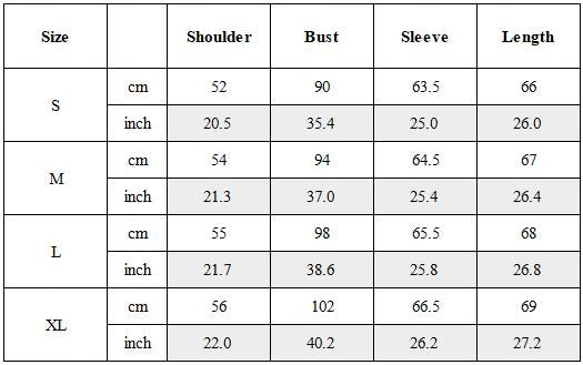 Size Guide for Dystopian Double-Layer Crew Neck Long Sleeve Top