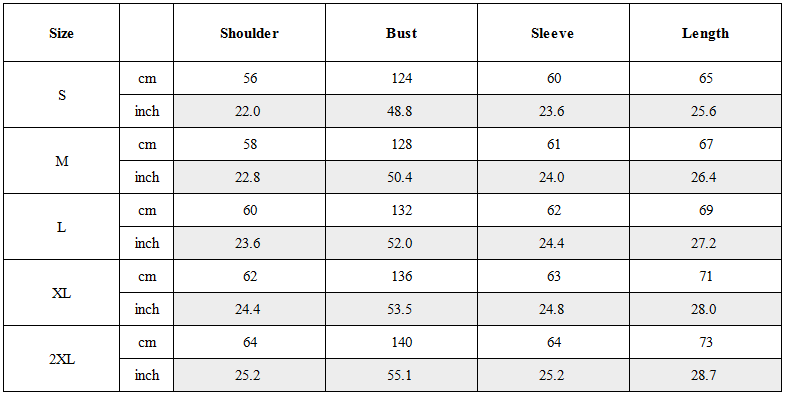 Size Guide for Retro Contrast Racing Patch Jacket