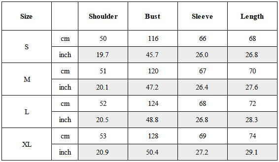 Size Guide for Minimalist Insulated Techwear Jacket