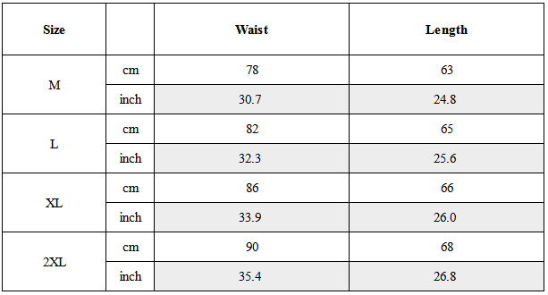 Size Guide for Japanese Streetwear Shorts