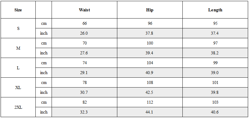 Size Guide for Techwear Drawstring Slim Cargo Pants