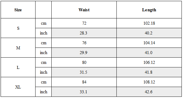 Size Guide for Modern Japanese Vintage Wide-Cut Hakama Pants