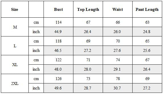 Size Guide for Ninja Outfit Set Top / Bottom