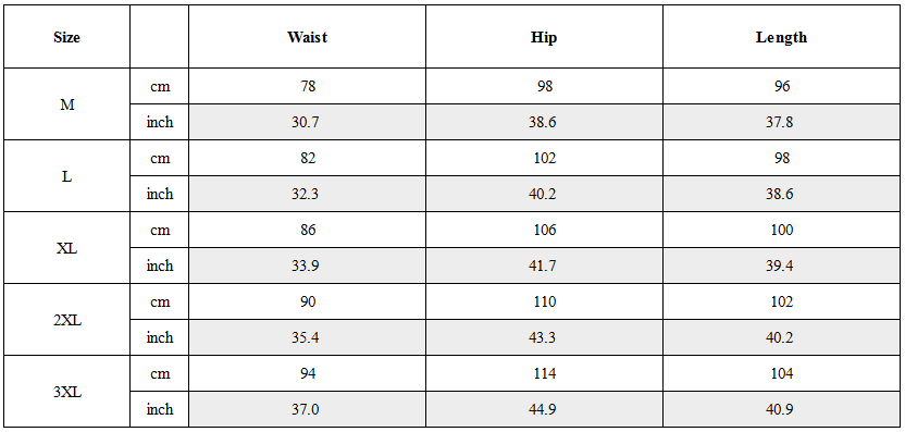 Size Guide for Functional Ribbon Belt Paratrooper Cargo Pants
