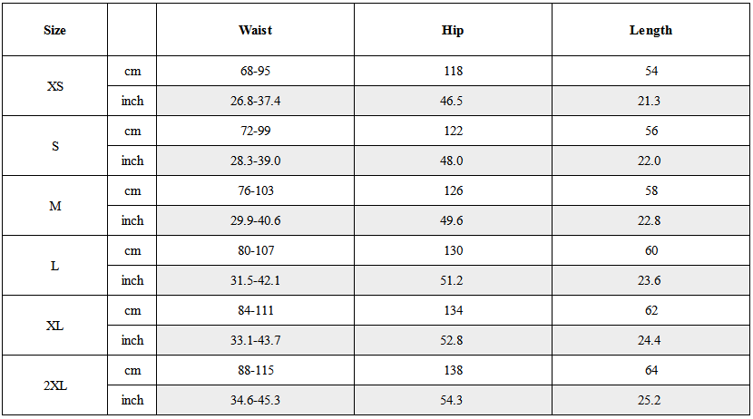 Size Guide for Cyberpunk Corrosion Module Functional Shorts