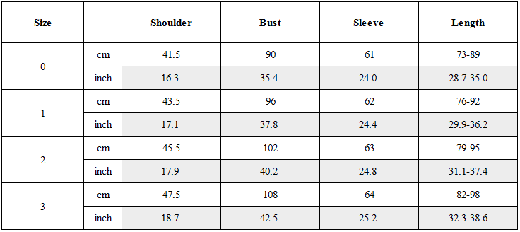 Size Guide for Rope Wrap Wool-Blend Suit Jacket