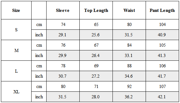 Size Guide for TW-018｜Post-Apocalyptic Wear Set Top / Bottom