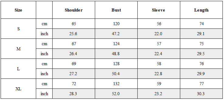 Size Guide for Color-Block Loose Cotton Kimono Jacket