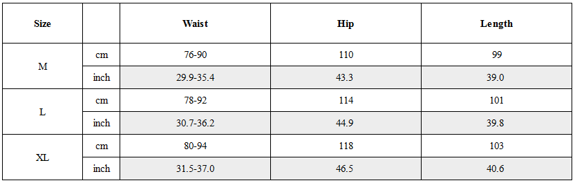 Size Guide for Ninja Techwear Black Cargo Pants