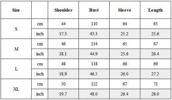 Size Guide for Water-Repellent Insulated Techwear Jacket