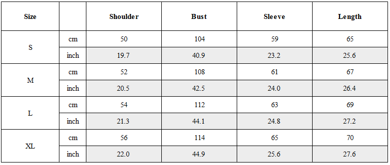 Size Guide for Apocalypse Detachable-Collar Jacket