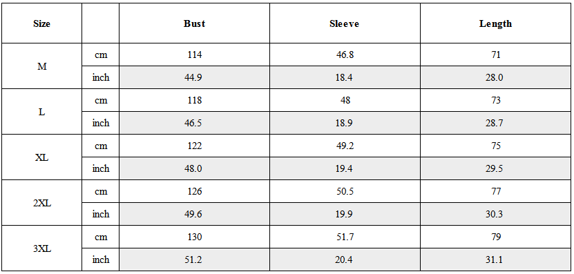 Size Guide for Techwear Contrast-Paneled Zip Pocket Short Sleeve Shirt