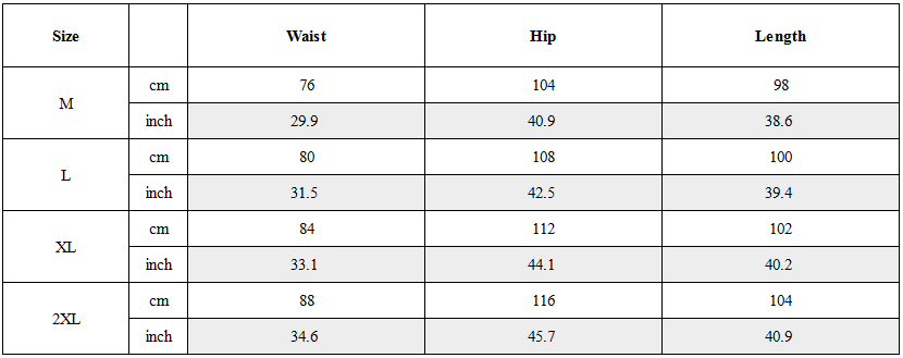 Size Guide for Functional Ankle Zips Techwear Cargo Pants