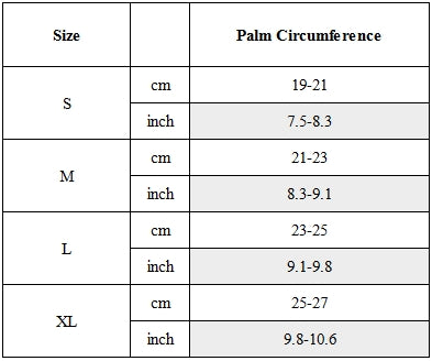 Size Guide for Cyberpunk Heavy Duty Tactical Gloves