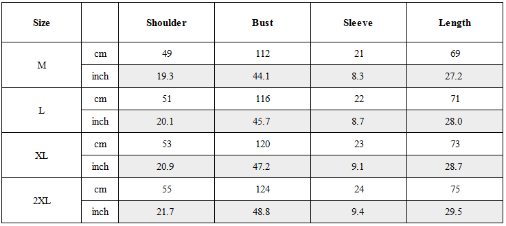 Size Guide for Tactical Patchwork 3D-Pocket Techwear T-Shirt