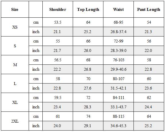 Size Guide for CBP-014-X｜Cyberpunk Techwear Set Top / Bottom