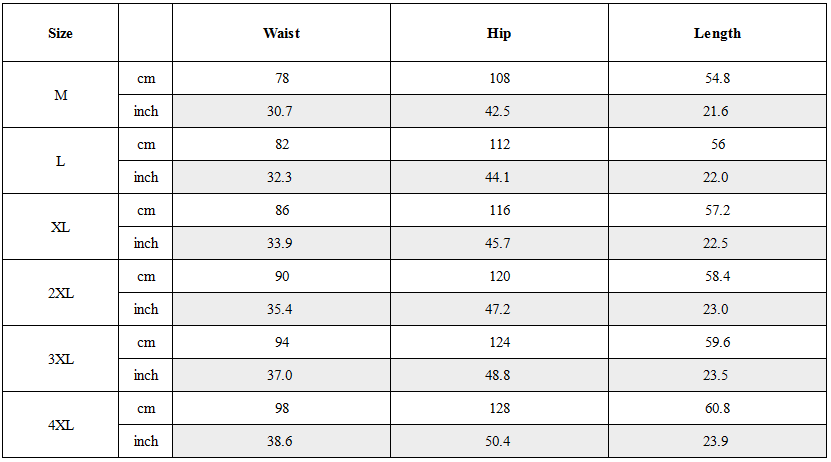 Size Guide for Functional Multi-Pocket Tech Cargo Shorts