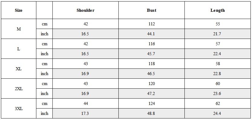 Size Guide for Functional Multi-Pocket Colorful Reflective Vest