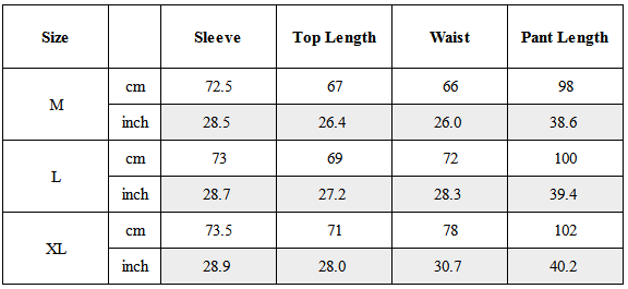 Size Guide for TW-086｜Post-Apocalyptic Wear Set Top / Bottom