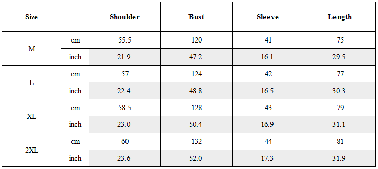 Size Guide for Cyberpunk Ninja Techwear Kimono Jacket