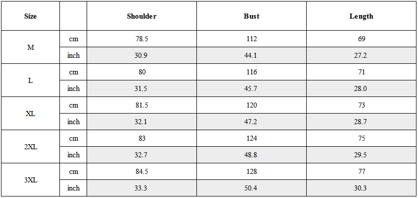 Size Guide for Techwear Colorful Laser Reflective Jacket