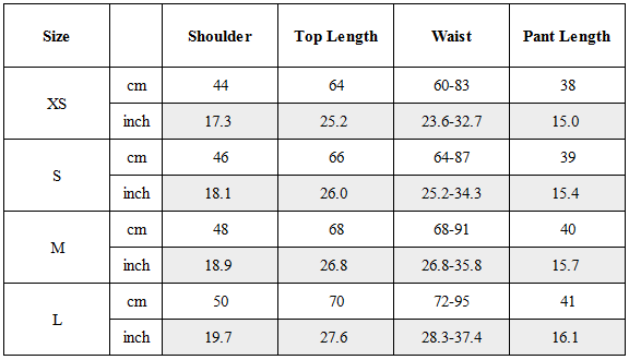 Size Guide for CBP-035-X｜Cyberpunk Techwear Set Top / Bottom