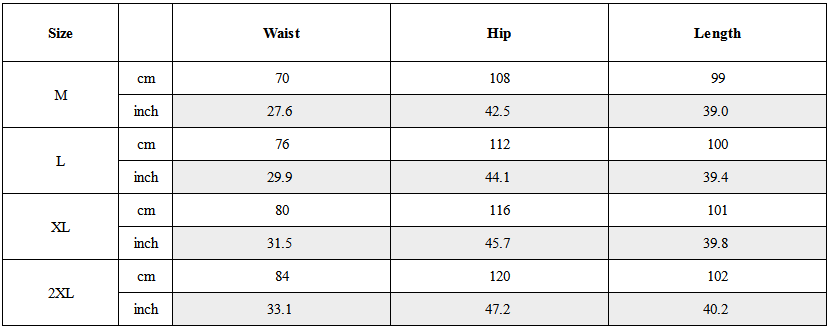 Size Guide for Ninja Techwear Black Slim Cargo Pants