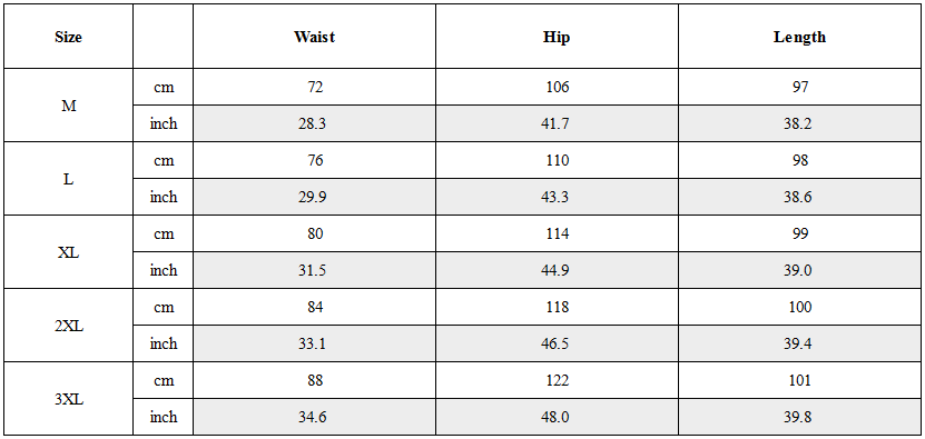 Size Guide for Cyberpunk Tactical Techwear Cargo Pants