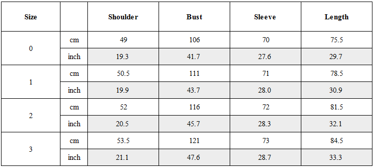 Size Guide for Asymmetrical Draped Seamed Shirt