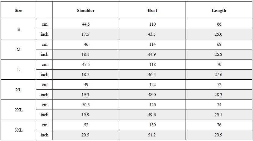 Size Guide for Techwear Reflective Winter Jacket