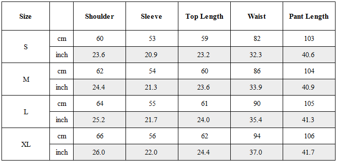 Size Guide for TW-047｜Post-Apocalyptic Wear Set Top / Bottom