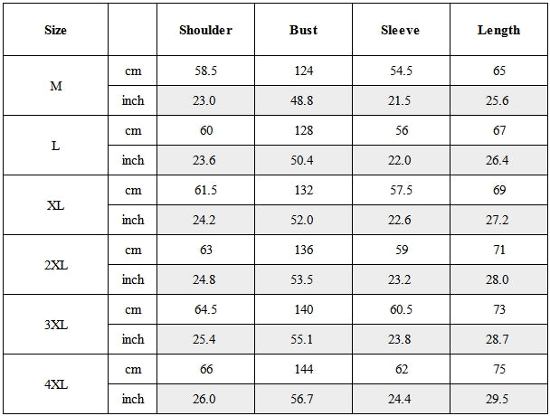 Size Guide for Functional Multi-Pocket Tactical Bomber Jacket
