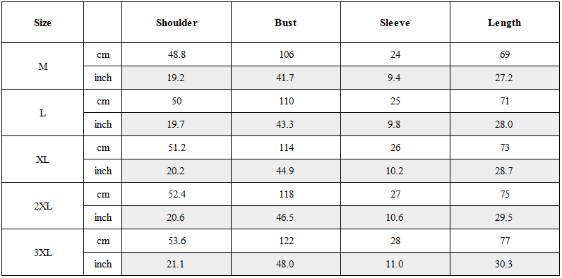 Size Guide for Removable Pocket Techwear T-Shirt
