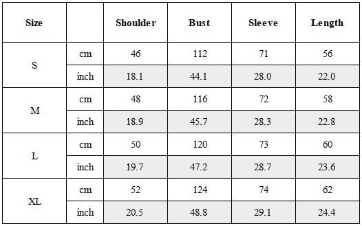 Size Guide for Wasteland Geometric Quilted Asymmetric Down Jacket