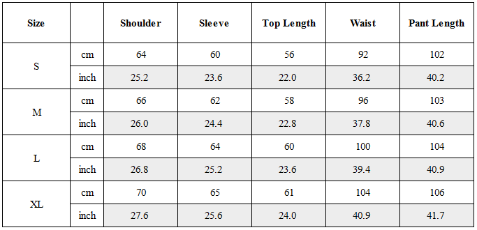 Size Guide for TW-048｜Post-Apocalyptic Wear Set Top / Bottom