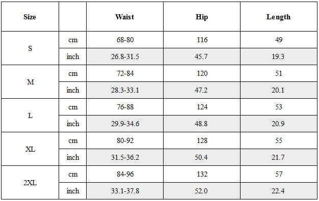 Size Guide for Metallic Nylon Panel Shorts