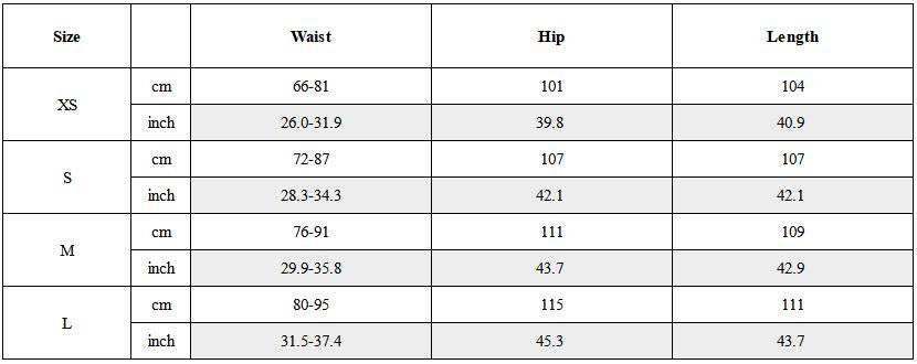 Size Guide for Multi-Pocket Panel Drawstring Pants