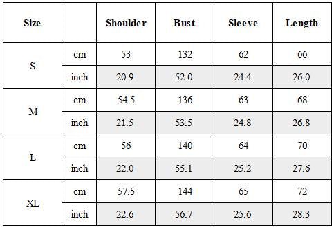 Size Guide for Post-Apocalyptic Asymmetric Arc Zipper Jacket