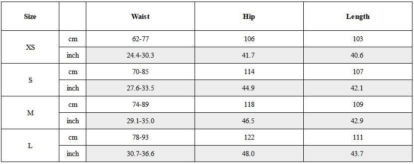 Size Guide for Multi-Pocket Oversized Workwear Cargo Pants Gray