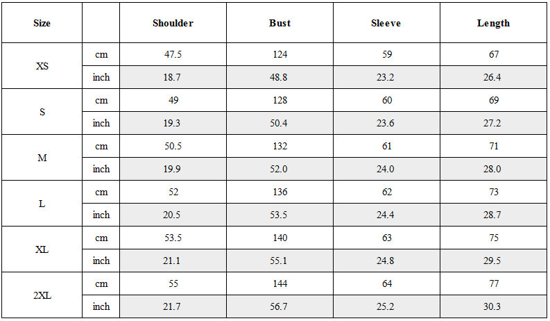 Size Guide for Cyberpunk Outfits Matrix Survivor Ninja Kimono Jacket