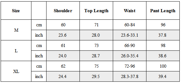 Size Guide for TW-084｜Post-Apocalyptic Wear Set Top / Bottom