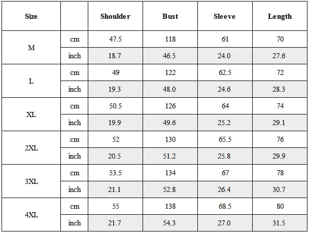 Size Guide for Functional Multi-Pocket Hooded Tactical Jacket