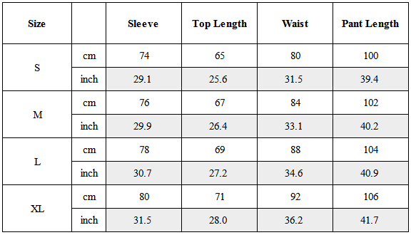 Size Guide for TW-030｜Post-Apocalyptic Wear Set Top / Bottom