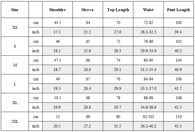 Size Guide for CBP-002-CT｜Cyberpunk Techwear Set Top / Bottom