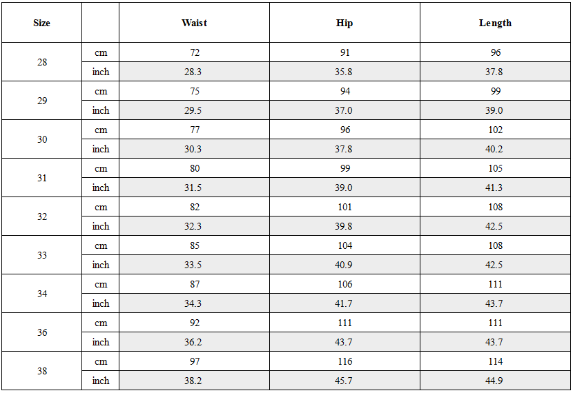 Size Guide for Functional Paratrooper Cargo Pants