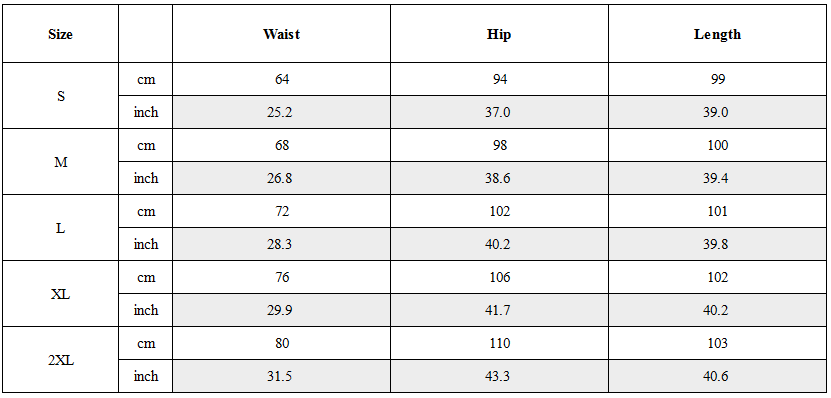 Size Guide for Techwear Multi-Zip Detachable Legs Cargo Pants