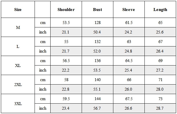 Size Guide for Futuristic Tactical Embroidered Patch Bomber Jacket