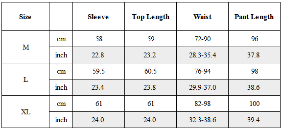Size Guide for TW-090｜Post-Apocalyptic Wear Set Top / Bottom