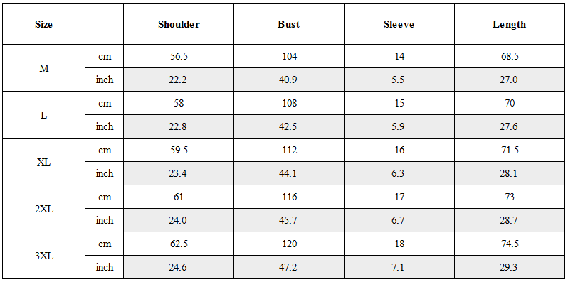 Size Guide for Tactical Fake Two-Piece Techwear T-Shirt
