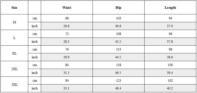 Size Guide for Techwear Cropped Pants
